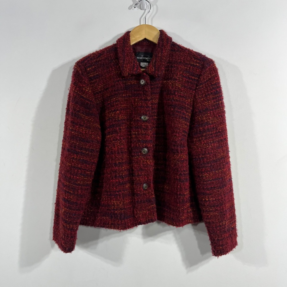 Requirements VTG 90s Boho Cottagecore Tweed Boucle Jacket Red Wool 12P Academia